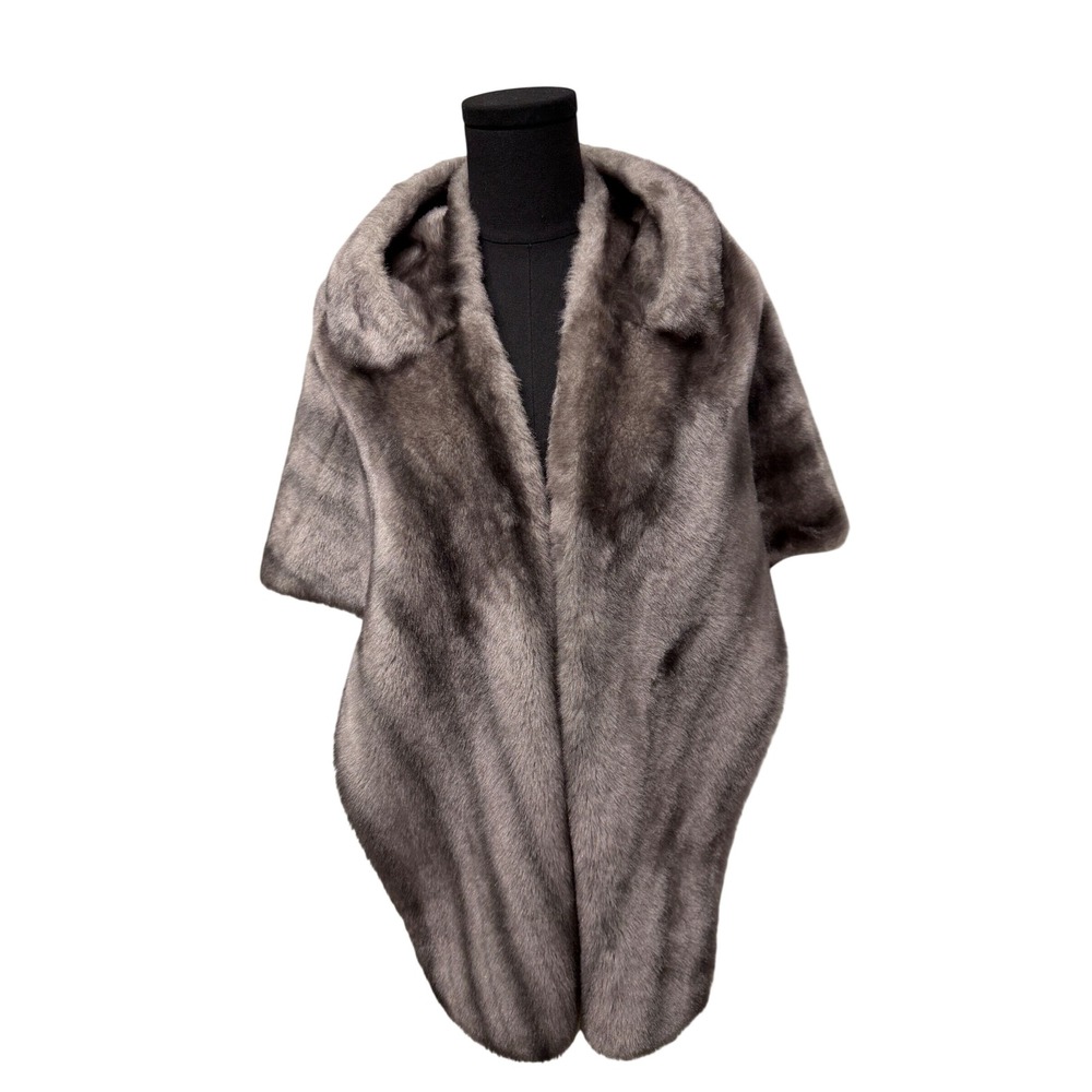 Vintage Regina Glenara by Glenoit Faux Fur Stole Grey Striped Wrap Made in USA